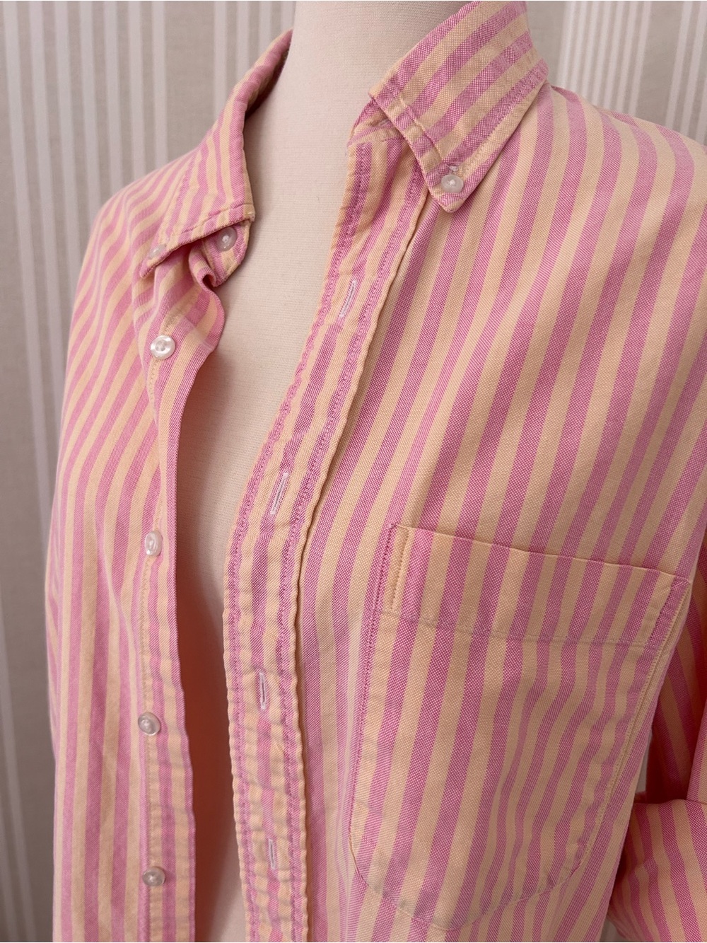 Vintage LL Bean Rare Lemonade Pink/Yellow Striped Button Down USA Size Medium T - Picture 5 of 10